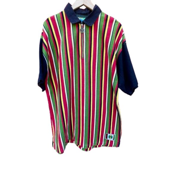 VTG Cross Colours 1/4 Zip Knit Polo OSFA Striped Hip Hop Nation ASO Tupac USA - Picture 2 of 11
